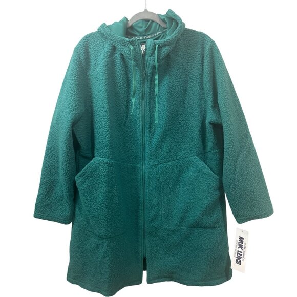 Muk Luks Womens Green Teddy Bear Sherpa Hooded Zip Up Jacket XL - Picture 1 of 8